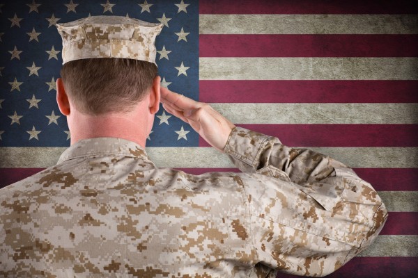 Marine Salutes an American Flag