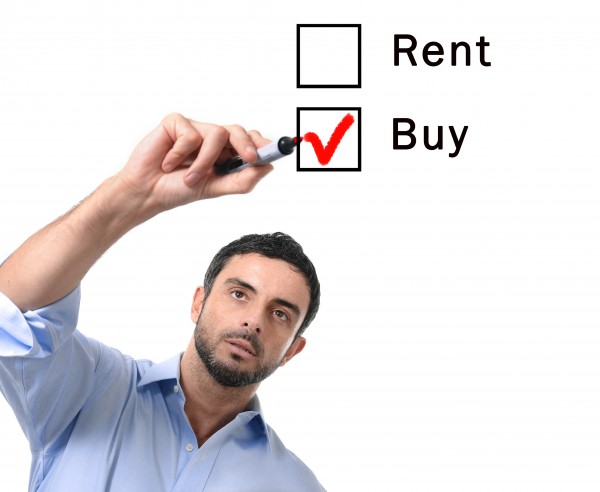 business man choosing rent or buy option real estate concept